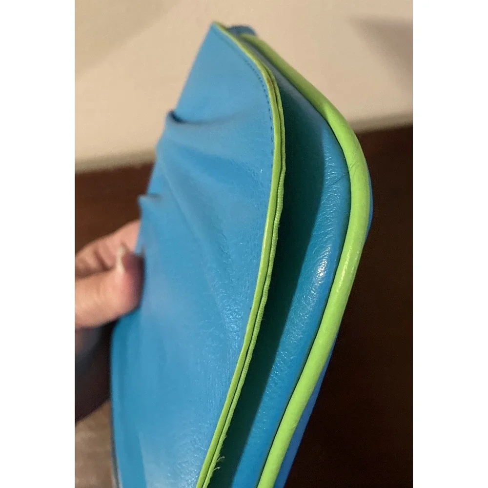 Baekgaard Genuine‎ Leather Gathered Clutch Bag Cotton Candy Blue Lime NWT - Picture 3 of 11